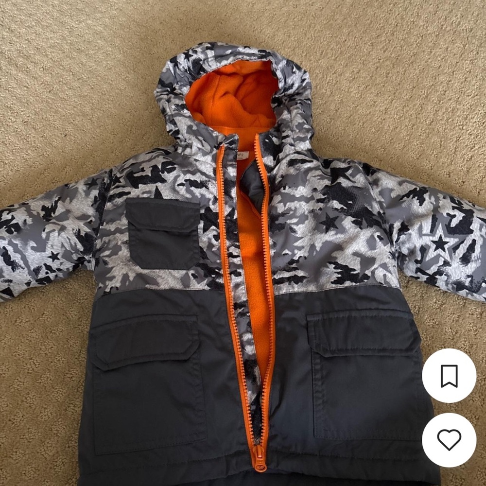 Swiss Tech Kids Camo Puffer Jacket - Black and Orange